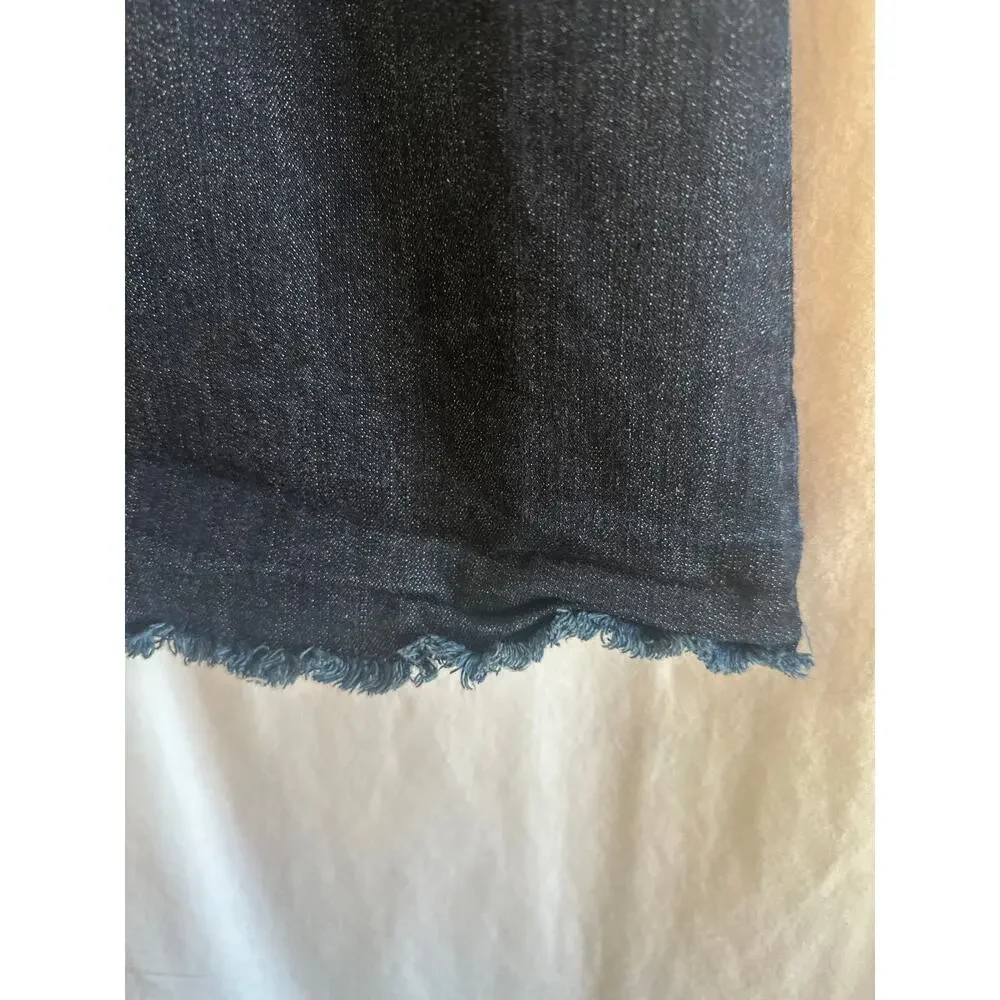 Liz Claiborne Dark Wash Denim Skirt – Size 12 – Raw Hem Fringe - Picture 3 of 6